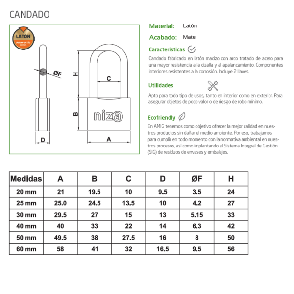 candado niza arco largo